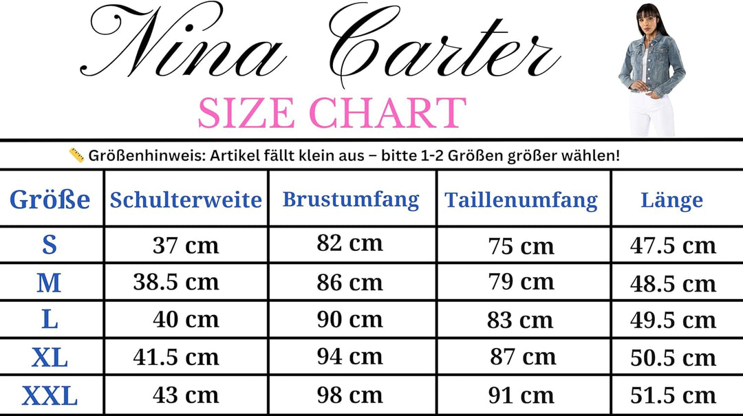 Nina Carter S338 Damen Jeansjacke Übergangsjacke Leichte Waschungseffekt Jacke Blau Denim Casual S V