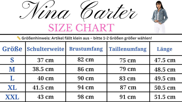 Nina Carter S338 Damen Jeansjacke Übergangsjacke Leichte Waschungseffekt Jacke Blau Denim Casual S V