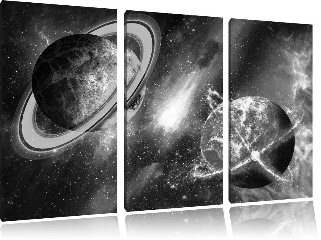 Pixxprint Ausgleich im Weltall Kunst B&W 3-Teiler Leinwandbild 120x80 Bild auf Leinwand