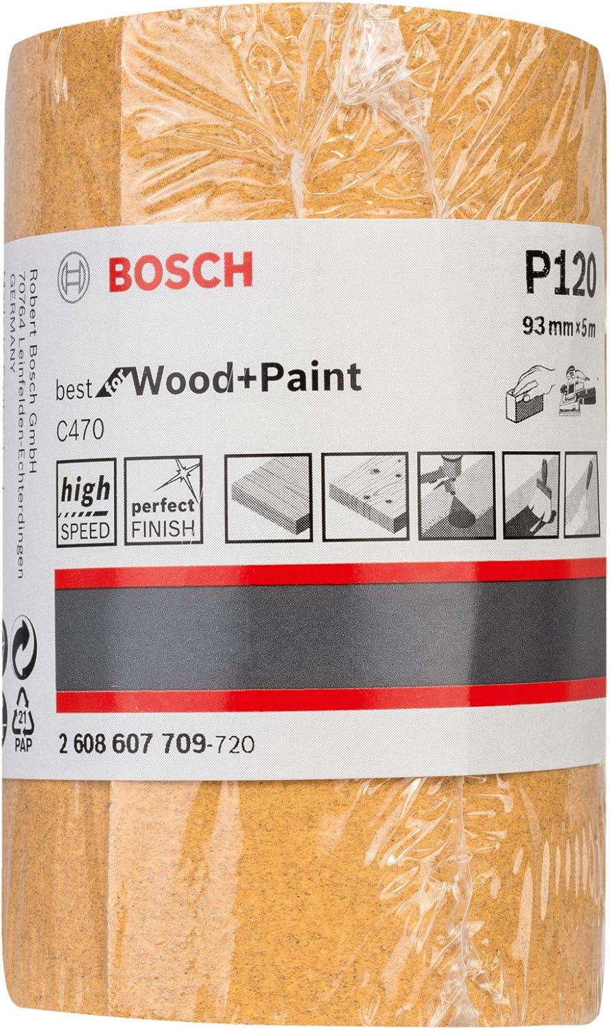 Bosch Professional Schleifrolle für Holz und Farbe (93 mm, 50 m, Körnung 180, C470), Körnung 18