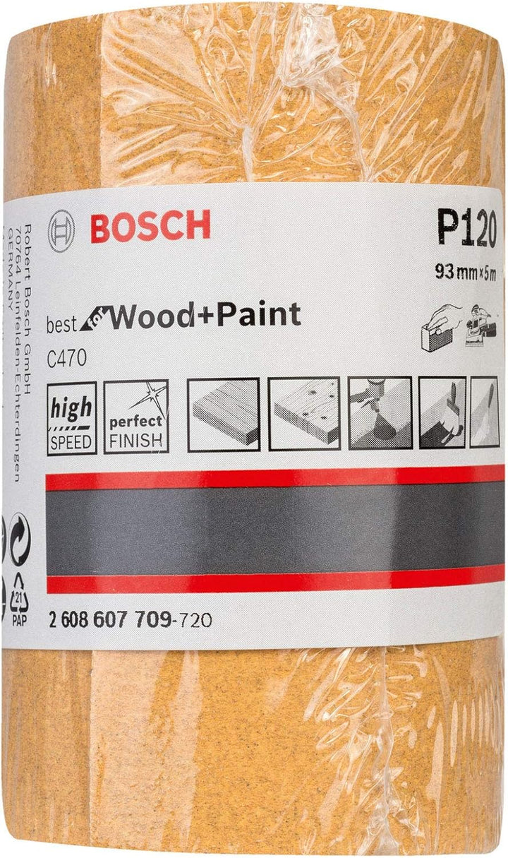 Bosch Professional Schleifrolle für Holz und Farbe (93 mm, 50 m, Körnung 180, C470), Körnung 18