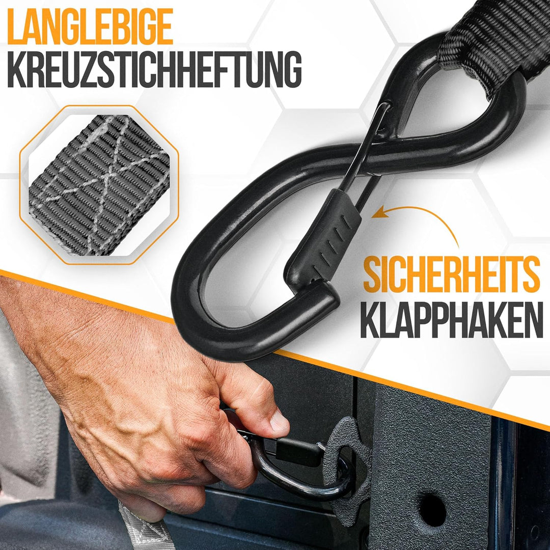 FORTEM Spanngurte - 1043 kg Bruchfestigkeit, 4 x 4,57 m Mit Ratsche - 4 Weiche Zurrschlaufen, Zurrgu