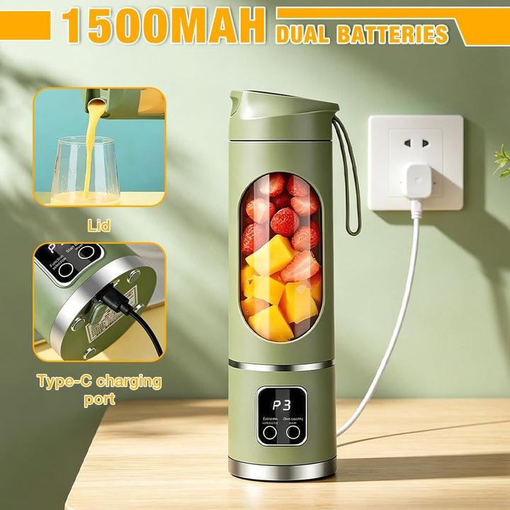 Tragbarer Mixer, 450ml Mixer Smoothie Maker to Go, Portable Blender mit 12-Blatt, Mini Standmixer mi