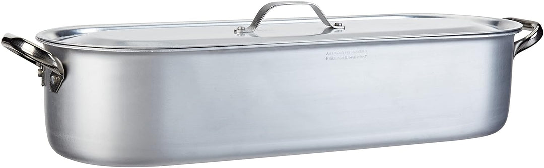 Töpfe Agnelli Pesciera mit Grill und Deckel, Aluminium, 2 Griffen aus Edelstahl, Silber, 50x15 cm, 5