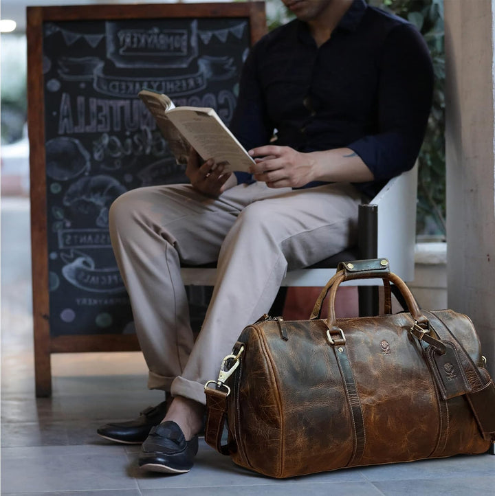Rustic Town gross Leder Reisetasche - Carry On Vintage Umhängetasche Duffel Bag Weekender Tasche für