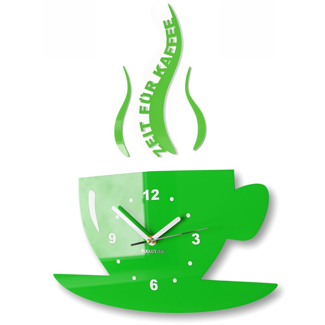 FLEXISTYLE Tasse Zeit für Kaffee Moderne Küche Wanduhr, 3D römisch, wanduhr deko (Grün), Grün