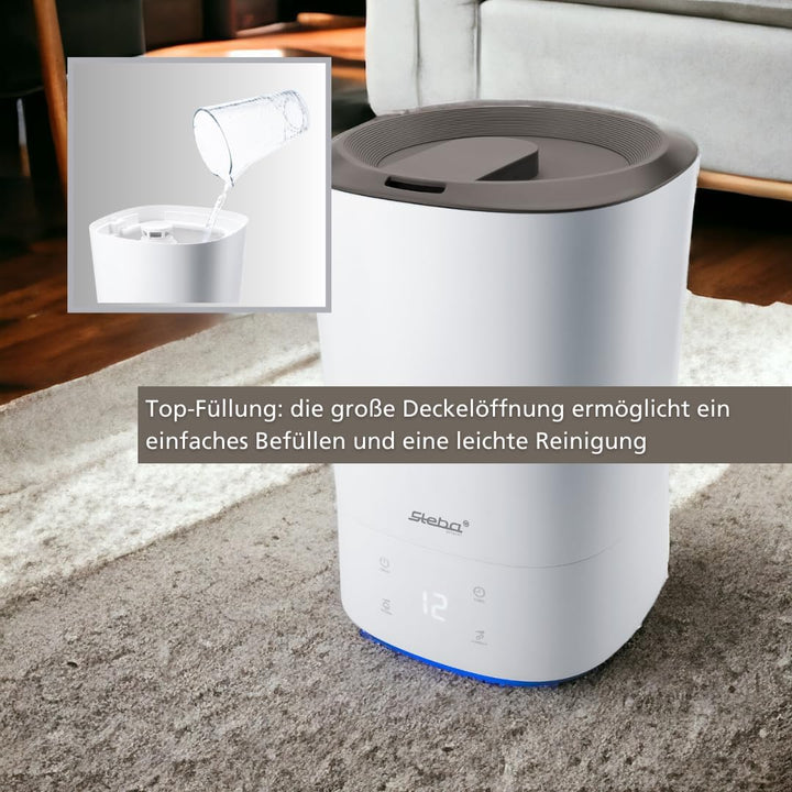 Steba Luftbefeuchter, Luftfeuchtigkeitsregelung 30% bis 90%, Wassertank 5,5 Liter, für Raumgrössen b