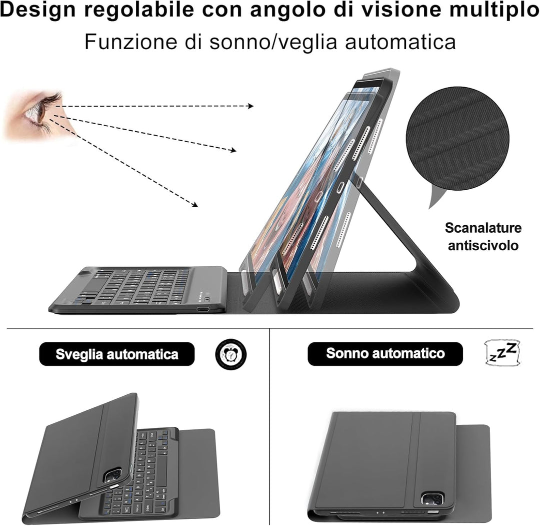 Tastatur Hülle für iPad Pro 12,9 (6/5/4/3 Gen), Deutsches QWERTZ, Magnetisch Abnehmbarer Bluetooth T