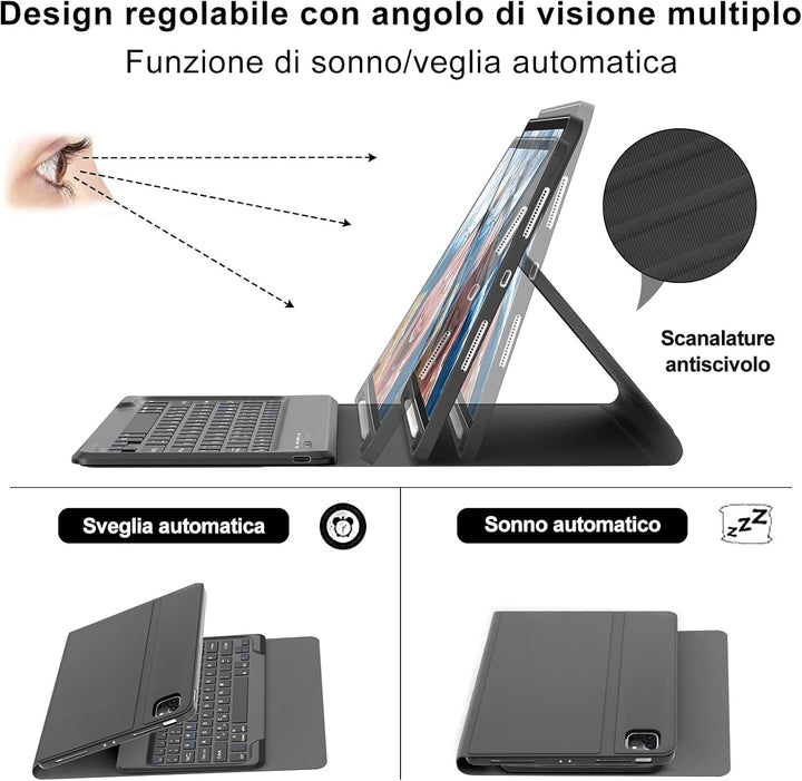 Tastatur Hülle für iPad Pro 12,9 (6/5/4/3 Gen), Deutsches QWERTZ, Magnetisch Abnehmbarer Bluetooth T
