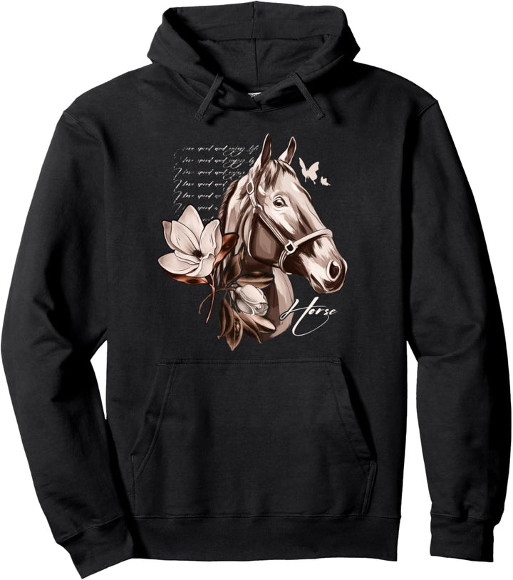 Schönes Pferd mit Magnolien Blumen, Floral Pullover Hoodie