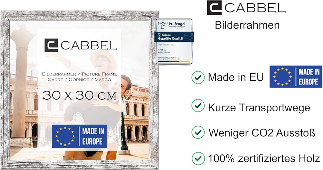 CABBEL Dreierpack (3 STK.) Bilderrahmen 30x30 cm MDF Holz-Rahmen in Birke | mit bruchsicherem Plexi-