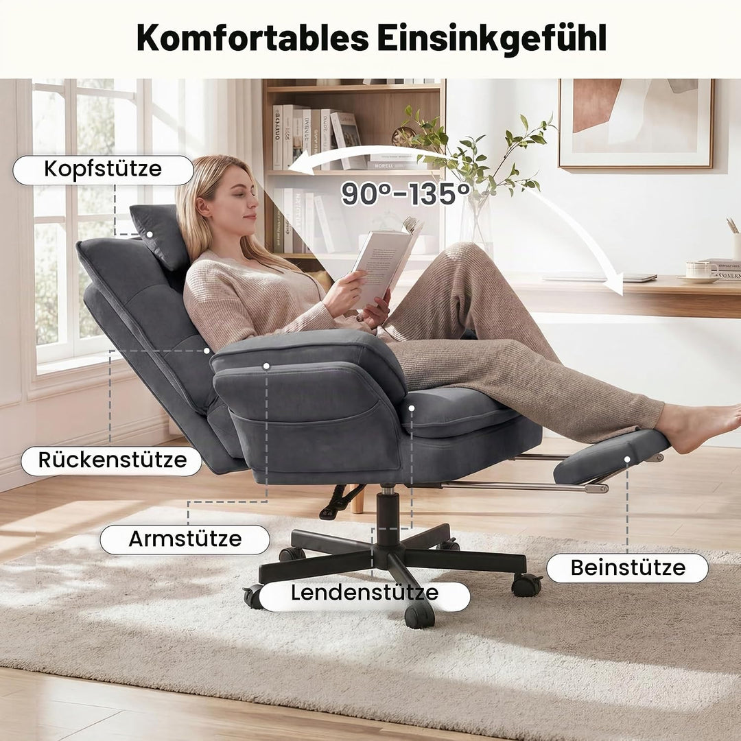 Hawthyhome ergonomischer Bürostuhl mit hochklappbaren Armlehnen, drehbarer Sessel mit Fussstütze, br