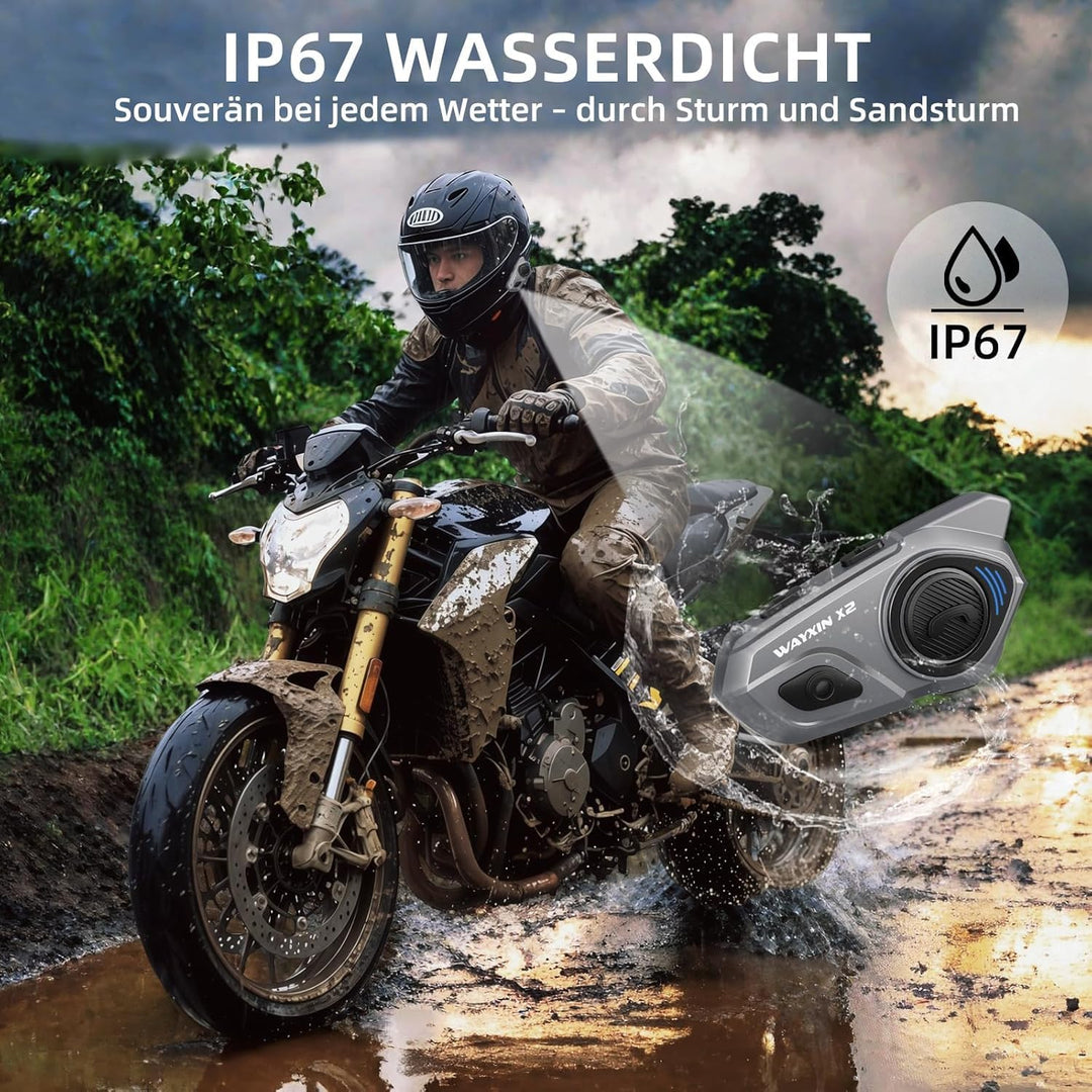 X2 Motorrad Intercom, Integriertem Intercom System, Motorrad Bluetooth Headset für bis zu 4 Motorräd
