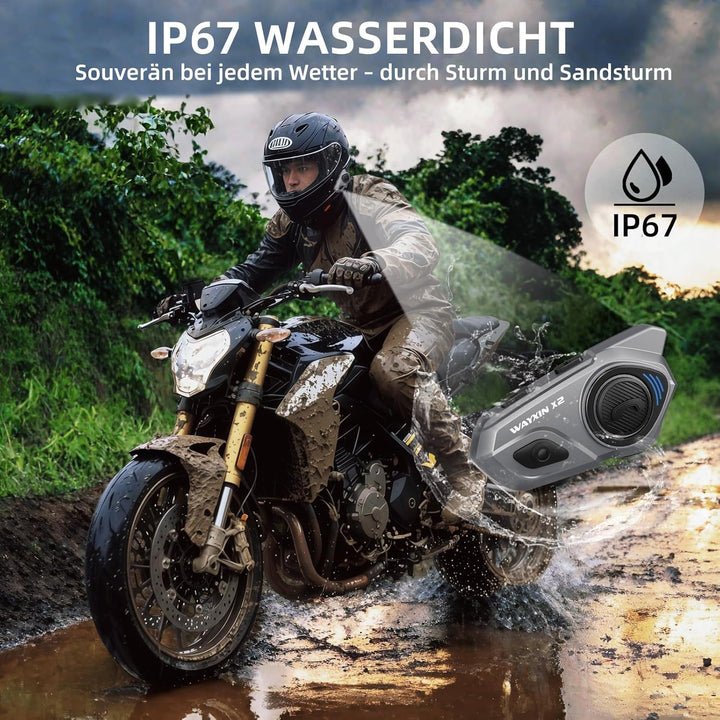 X2 Motorrad Intercom, Integriertem Intercom System, Motorrad Bluetooth Headset für bis zu 4 Motorräd