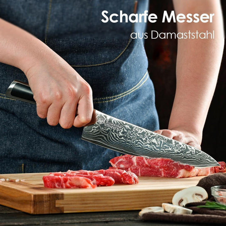 Sunnecko Damastmesser Kochmesser 20cm, damastmesser küchenmesser aus Japanischer VG10 Cored&67-Schic
