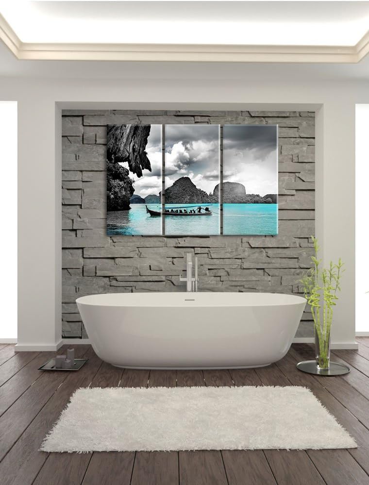 Pixxprint Thailand Phuket Playa Paradisiaca / 3-Teilig/Gesamtmass 120cm Leinwandbild bespannt auf Ho