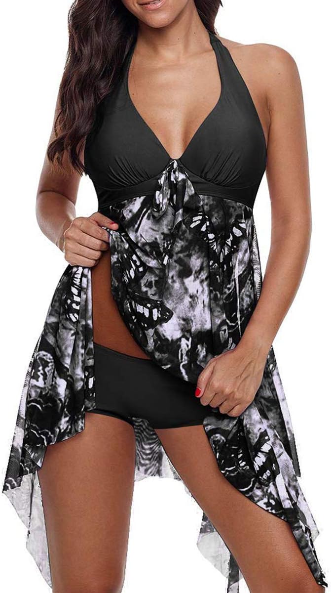 CIZEUR Tankini Damen Bauchweg Grosse Grössen mit Short Badeanzug Blumendruck Push up Beachwear Swim