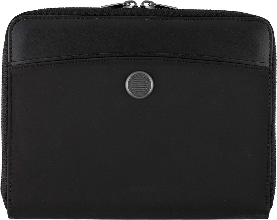 Hugo Boss A5 Konferenzmappe Zip Contour Schwarz Leder Reisverschluss, HTM005A