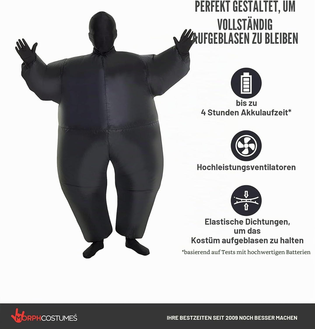 Morph Schwarzes Aufblasbares Kostüm für Kinder, Megamorph - Einheitsgrösse Schwarz Kinder, Schwarz K