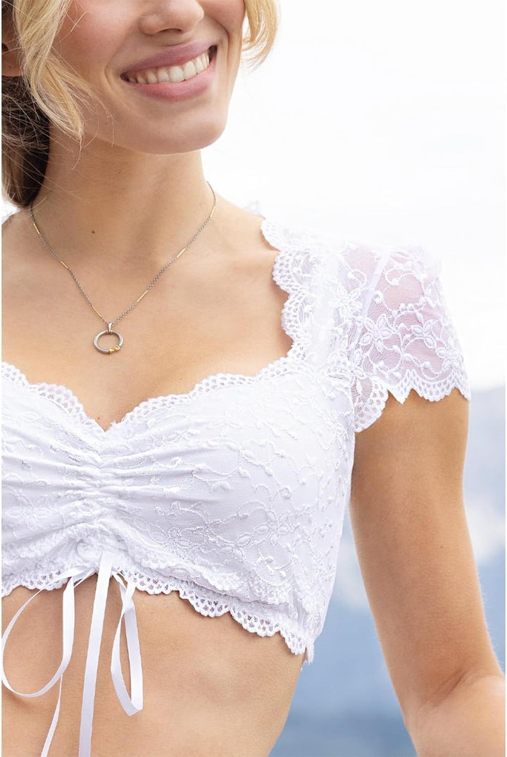 Nina von C. Spitzen Dirndlbluse Valeska Kurzarm 48462971 32 Weiss, 32 Weiß