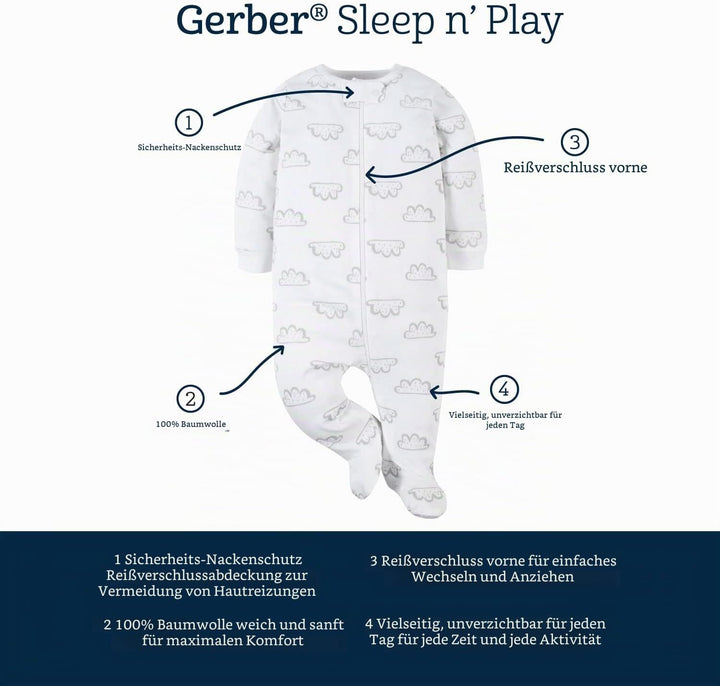 Gerber Unisex Baby 4 Pack Sleep 'N Play Footie Brisuren (4er Pack) Verfrüht Elephants, Verfrüht