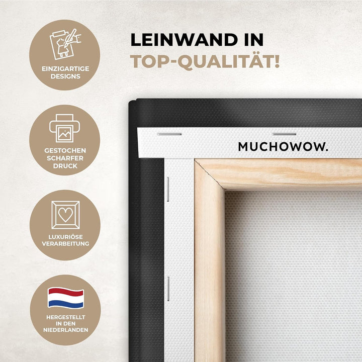MuchoWow Leinwand Bilder, Einzigartige Wanddeko mit Rahmen, Blumen - Schwarz - Weiss - Blau, Wandbil