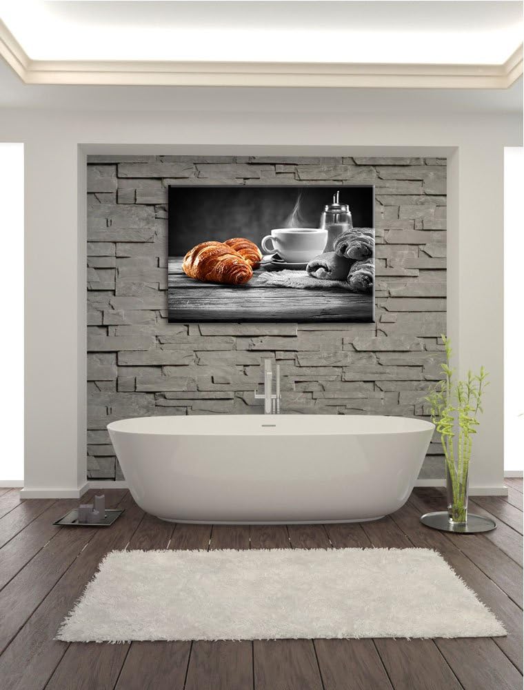 Croissants mit frischem Kaffee schwarz/weiss Format: 100x70 auf Leinwand, XXL riesige Bilder fertig