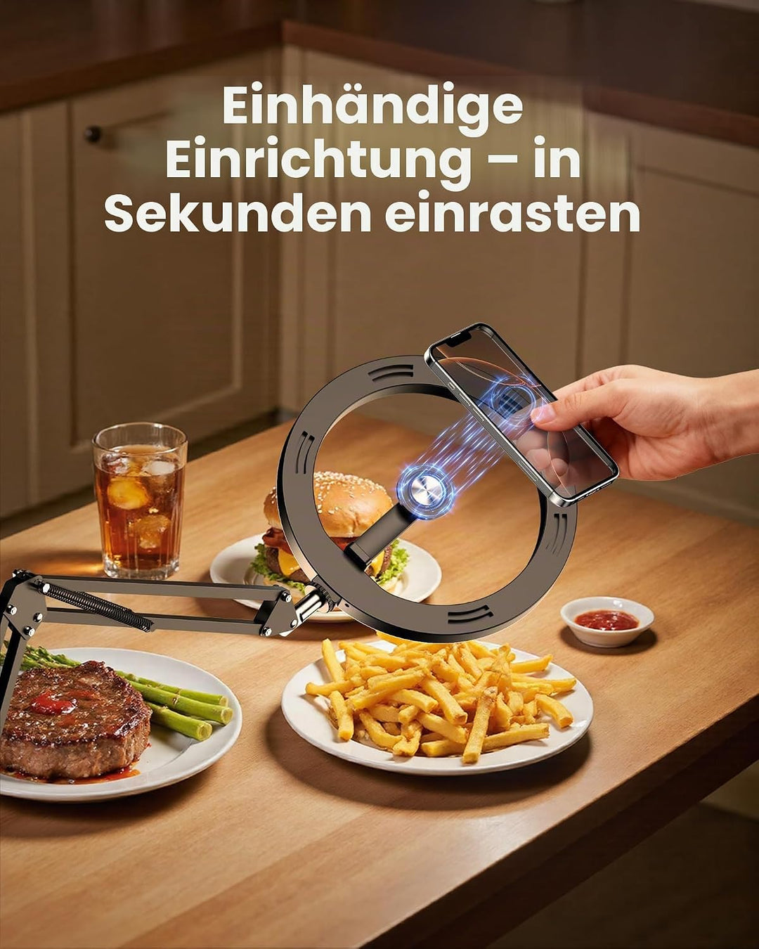 Magnetischen Overhead Stativ Handy mit Ringlicht für Küche &amp; Food-Videos – Ringlicht mit Stativ für