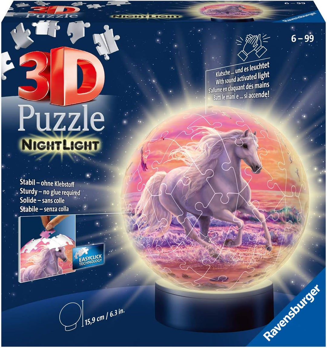 Ravensburger 3D Puzzle 11843 - Nachtlicht Puzzle-Ball Pferde am Strand - 72 Teile - ab 6 Jahren &amp; Ki
