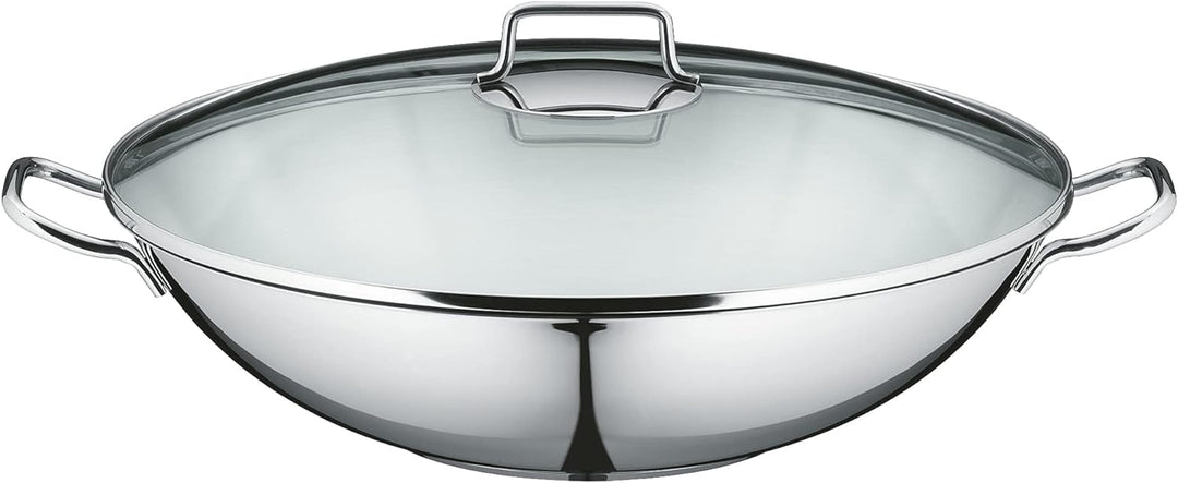WMF Macao Wok Induktion 4-teilig, Wok-Pfanne 36 cm mit Glasdeckel, Ablagegitter, Dämpfereinsatz, Cro