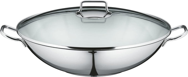 WMF Macao Wok Induktion 4-teilig, Wok-Pfanne 36 cm mit Glasdeckel, Ablagegitter, Dämpfereinsatz, Cro