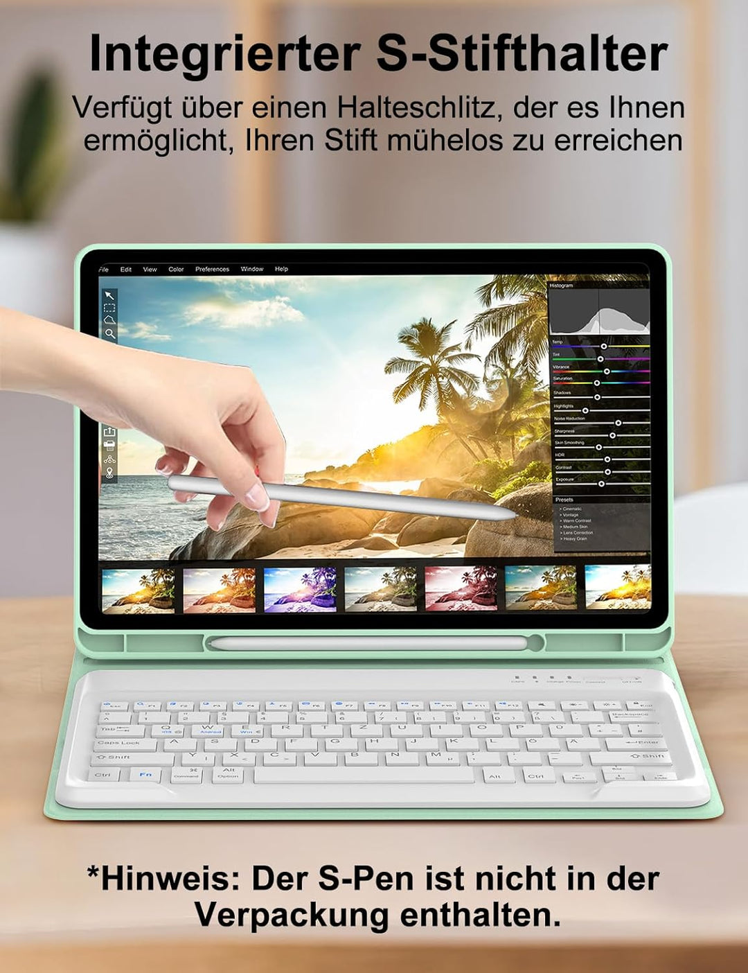 Hülle mit Tastatur für Samsung Galaxy Tab S10 Plus 2024/S9FE+/S9 Plus 12.4", Tastatur QWERTZ deutsch