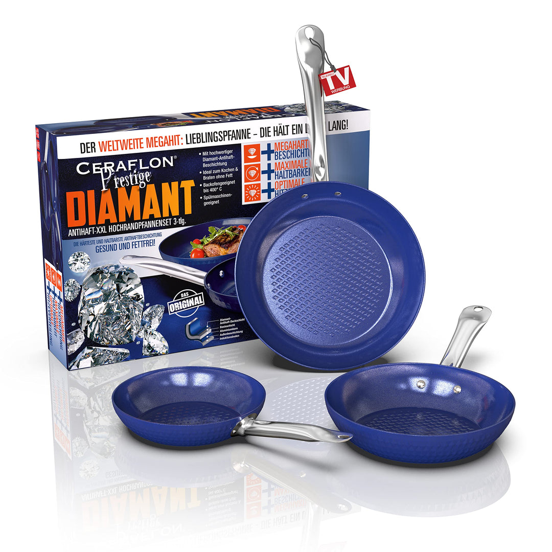 3er Pfannenset mit Diamant Beschichtung - Kratz- und Spülmaschinenfeste Pfannen - Bratpfannen Set mi