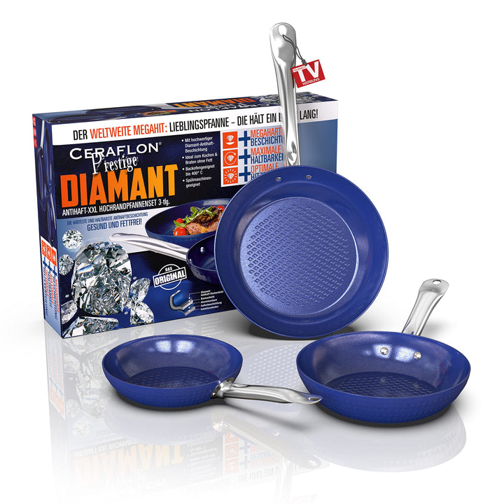 3er Pfannenset mit Diamant Beschichtung - Kratz- und Spülmaschinenfeste Pfannen - Bratpfannen Set mi