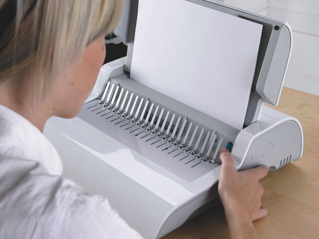 Fellowes 5620701 Kleinbüro Plastikbindegerät Pulsar-E 300 weiss/Silber, elektrisch Stanzleistung 20