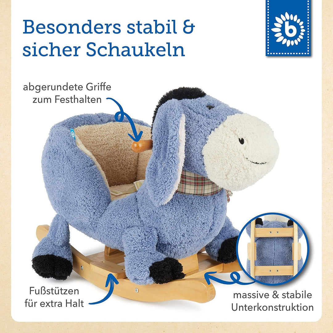 Bieco Plüsch Schaukeltier Esel | Kinder Schaukelstuhl mit Sicherheitsgurt | | Schaukel Kleinkind | Z