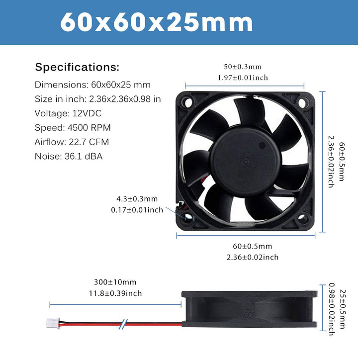 GDSTIME 60mm Lüfter 12V Lüfter 60 x 25mm PC Lüfter Dual Kugellager 60mm Computerlüfter 6CM Gehäuselü