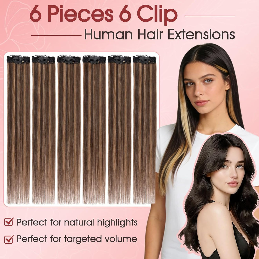 S-noilite Clip in Extensions Echthaar 6 Stück Balayage Haarverlängerung Echthaar Highlights für Frau