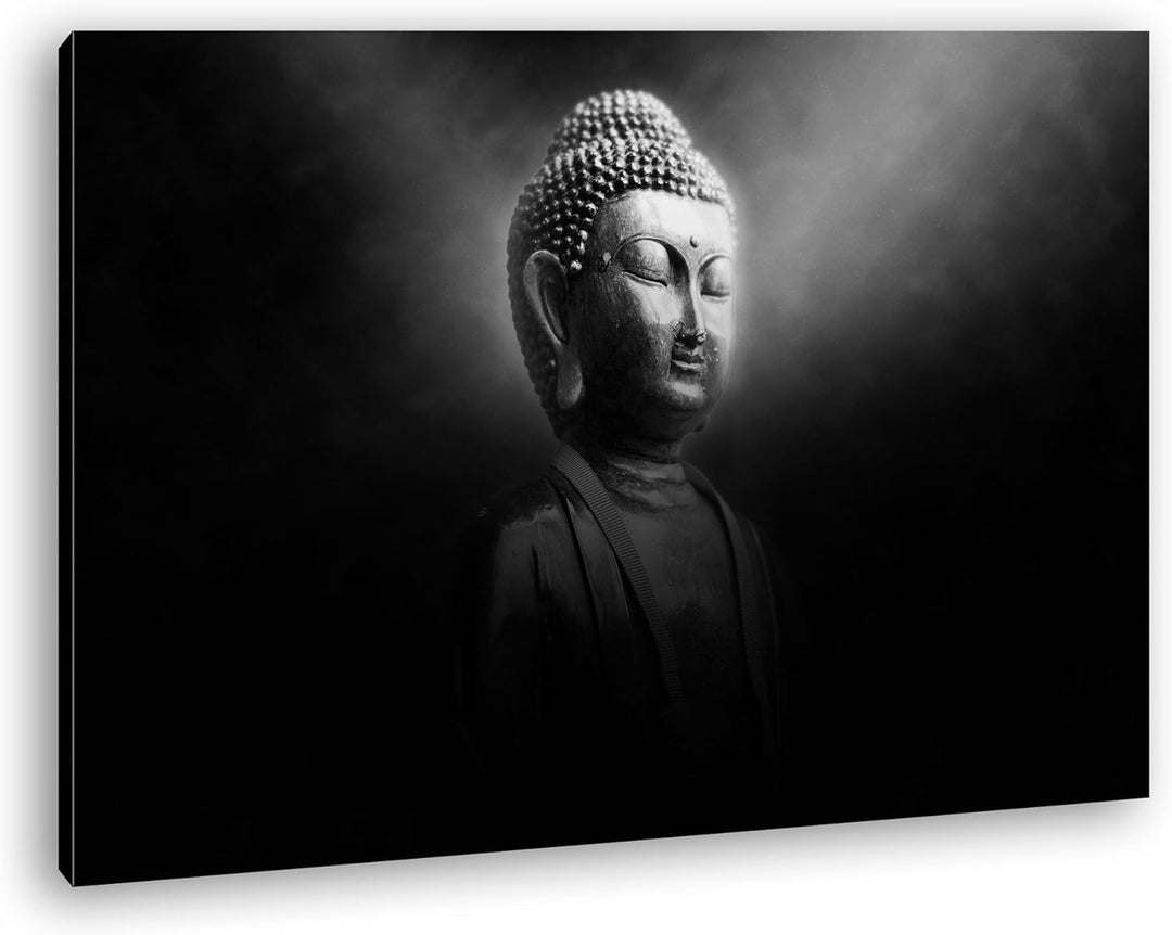 deyoli Dark Buddha Statur Format: 80x60 Effekt: Schwarz/Weiss als Leinwand, Motiv fertig gerahmt auf