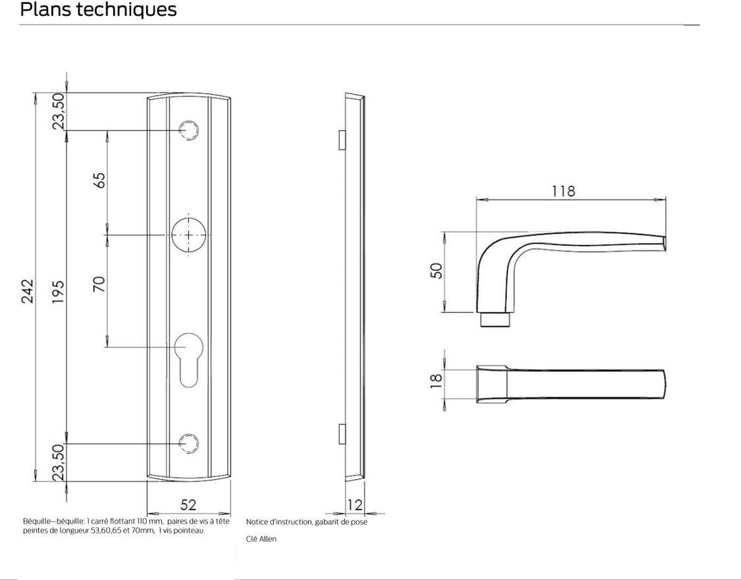 Bricard Set mit gepanzerten Griffen auf Expressionsplatte mit Ständer, 9910151 Hebelgriff+Hebelgriff