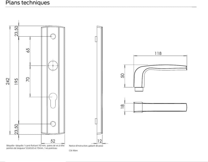 Bricard Set mit gepanzerten Griffen auf Expressionsplatte mit Ständer, 9910151 Hebelgriff+Hebelgriff