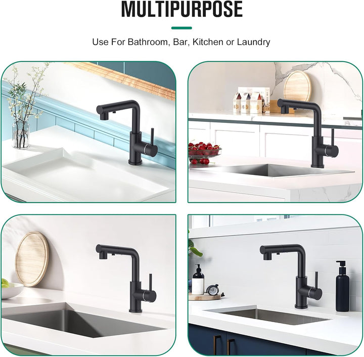 CREA Wasserhahn Küche mit 3 Funktionen Brause, Schwarz Küchenarmatur mit Ausziehbarem Brause, 360° D
