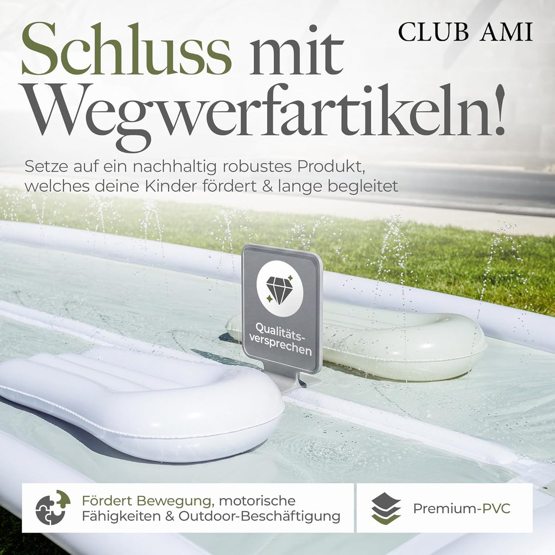 Wasserrutsche Garten für Kinder | reissfestes Premium-PVC-Material | inkl. 2 Bodyboards | Doppel-Bah
