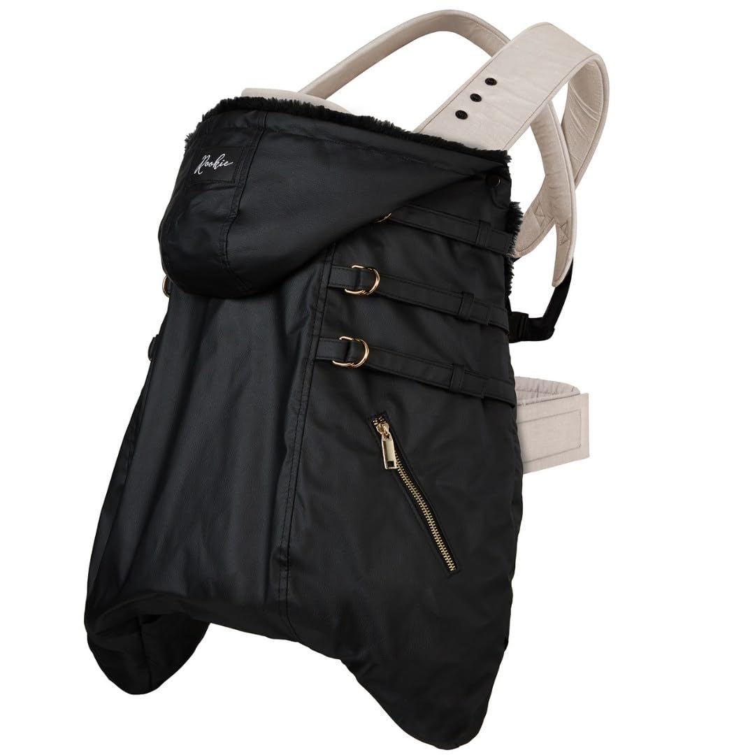 ROOKIE Babytragen Wintercover (Black) - Grösse 56-96 - Weiches Kunstfell als Innenfutter - Wind & Wa