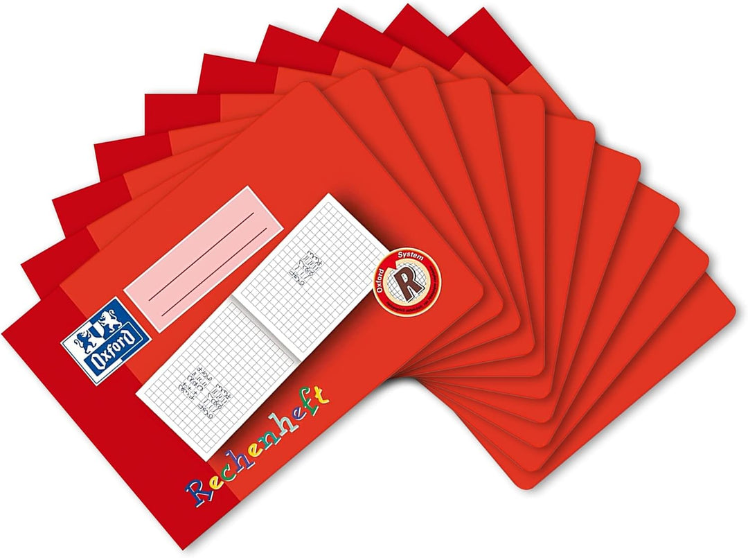 Oxford Rechenheft, A5 quer, Lineatur R (1. Klasse), rot, 10 Stück
