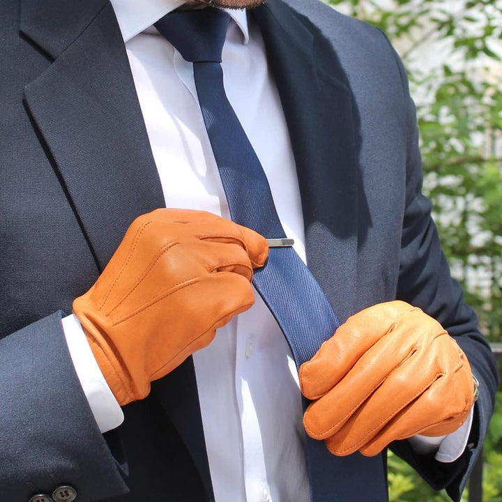 Harssidanzar Herren dünne ungefütterte Lederpolizeihandschuhe GM031EU1 S Bräunen, S Bräunen