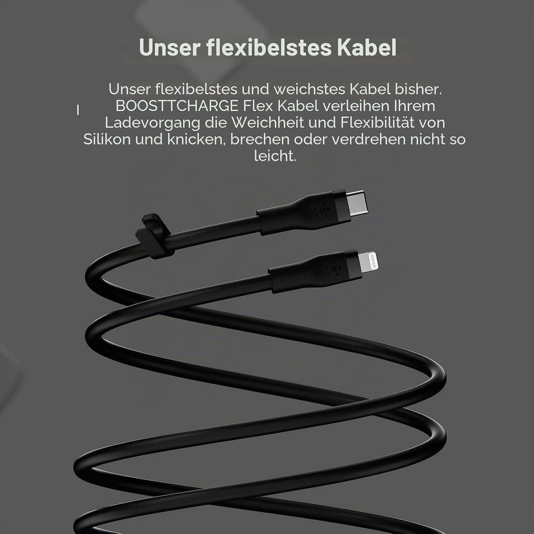Belkin BoostCharge Flex Silikon-USB-C/Lightning-Kabel, 3 m, MFi-zertifiziert, 20 W, zum Schnellladen