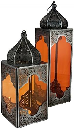Orientalische Laterne aus Metall & Glas Sarala klein orange 28cm | orientalisches Windlicht | Marokk