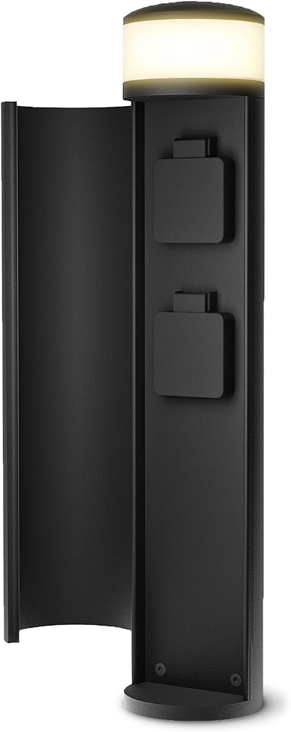 SSC-LUXon PALISO Design Lichtsäule Garten mit 2x Steckdosen für Aussen - Aussenstehlampe Pollerleuch