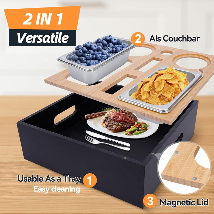 Couchbar Snackbox,Sofa Tablett,Mit Abnehmbarer Deckel,Couch Tablett,Beistelltisch Mit Holz Sofatable